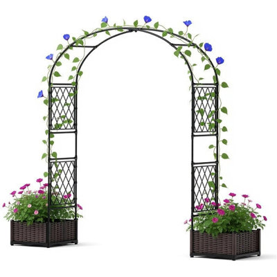 Tonnelle de jardin 79-90 "en métal avec deux boîtes à fleurs, treillis arqué enduit de polyéthylène pour mariage et patio