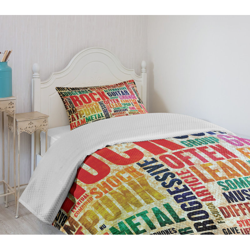 Twin White Quilted Rock 'n' Roll Bedspread Set