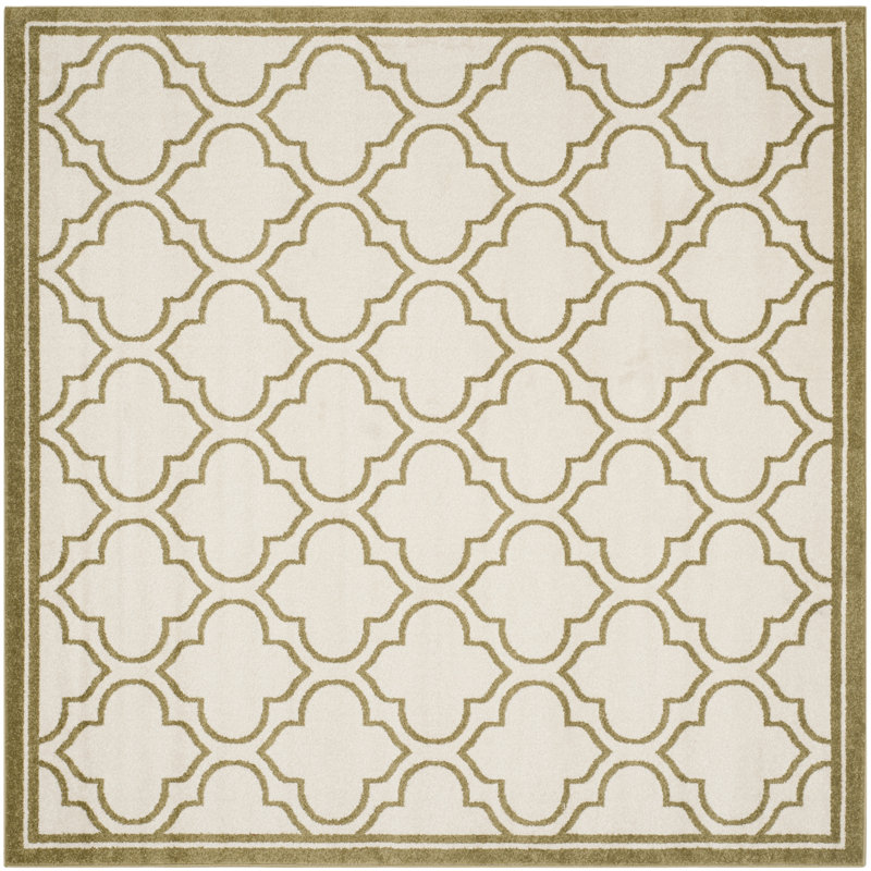 Ammundsen Geometric Ivory/Light Green Area Rug, Square 7'
