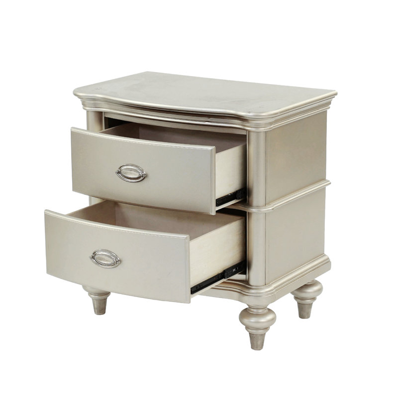 Table de chevet moderne, table de chevet de chambre à coucher, table de chevet 2 tiroirs, Argent