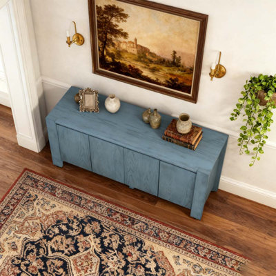 Buffet Cabinet with Storage, 4-Door Retro Wood Sideboard with Distressed Finish and Adjustable Shelves by Latitude Run