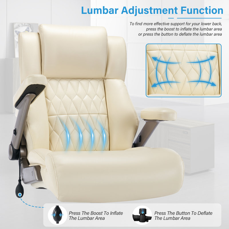 Big And Tall Ergonomic Executive Office Chair Adjustable Leather Home Office Chair, Beige