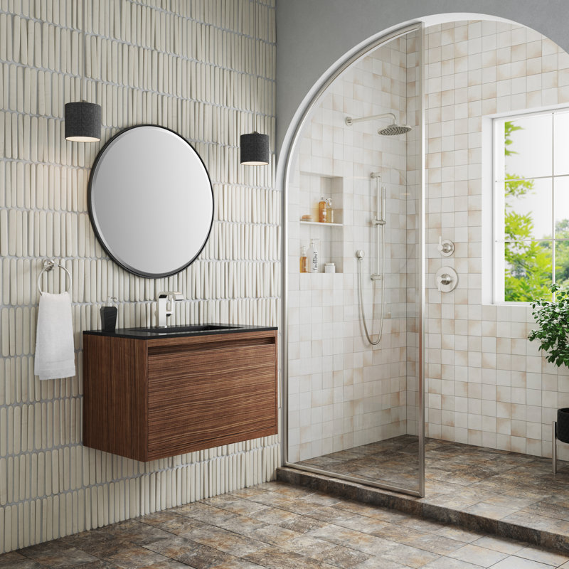 Mantova 31.5'' W Single Vanity, Mid Century Walnut, 31.5'' W, Charcoal Black