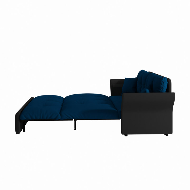 74.8" Queen Pull Out Sofa Bed - 3-In-1 Convertible Tufted Velvet Loveseat With 2 Soft Pillows​, Blue 