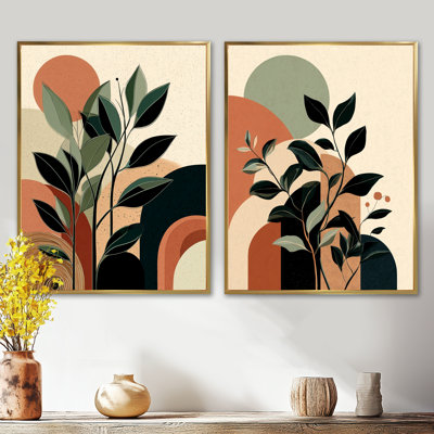 «Black and Green Bohemian Minimalist Plant - Botanicals», art mural 2 pièces