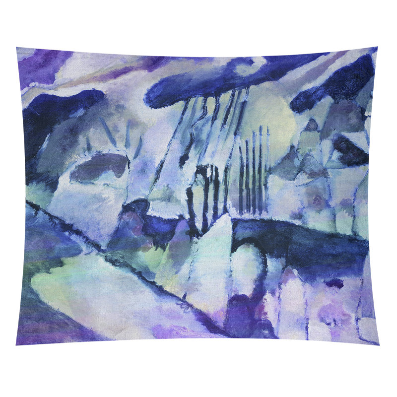 Tapisserie murale paysage avec pluie Lepley, H 27,5 po x l 37,5 po, Bleu ciel / violet / bleu sarcelle