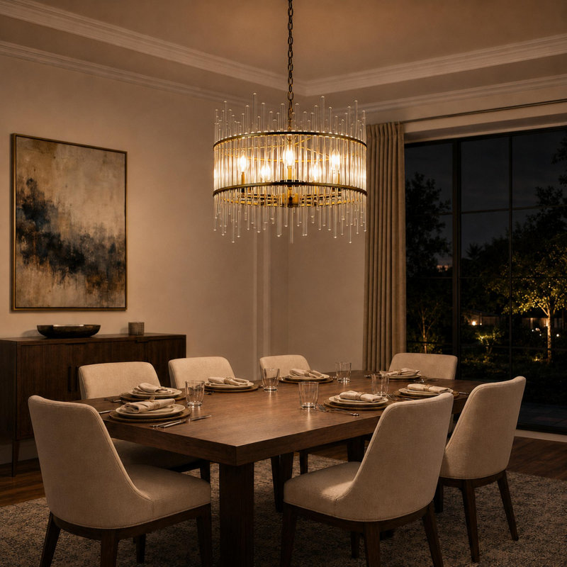 Eletto 5-Light Dimmable Glass Drum Chandelier, Nickel