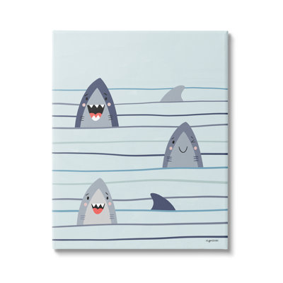 " Whimsical Happy Sharks Swimming Ocean Line Pattern " by Kyra Brown