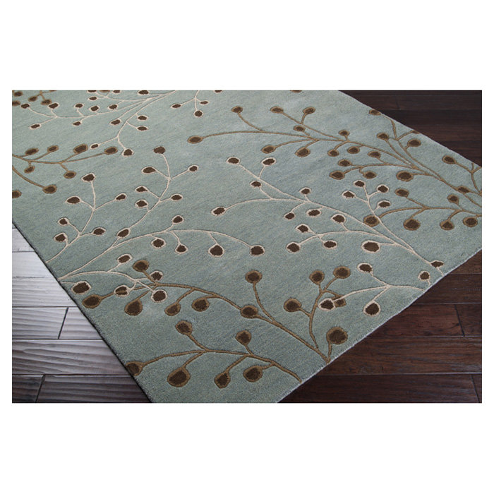 Tapis vert sauge touffeté à la main Elsberry, Carré 8 pi