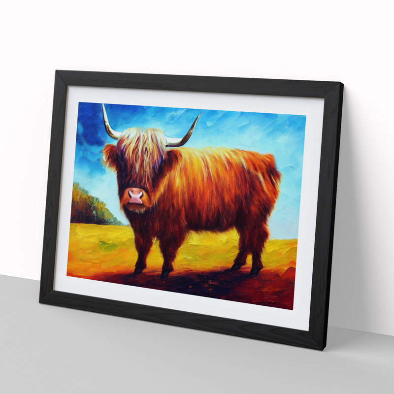 Highland Cow Vol.5 Abstract - Single Picture Frame Painting, 46cm H x 64cm W x 2cm D, Black