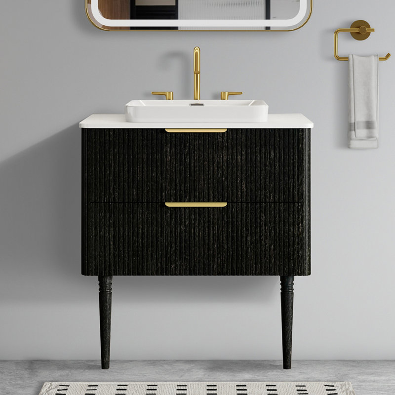Meuble-lavabo rayé 30 po avec lavabo en céramique Elena, Noir