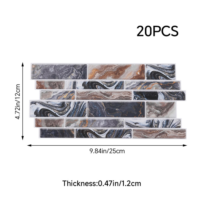 20Pcs Self-Adhesive Wall Tile Stickers, Black/Brown