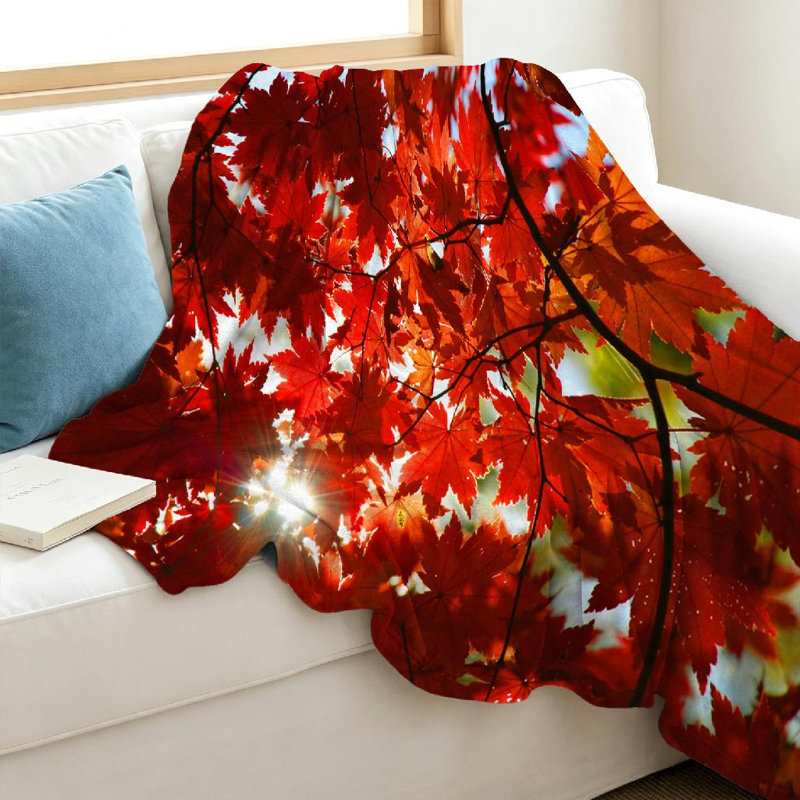 Jeté en flanelle dorée ultra douce, ornement d'automne rouge, Jeté 40 po x 50 po