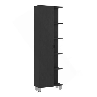 Corner Cabinet Womppi, Five Open Shelves, Single Door, Black Wengue Finish