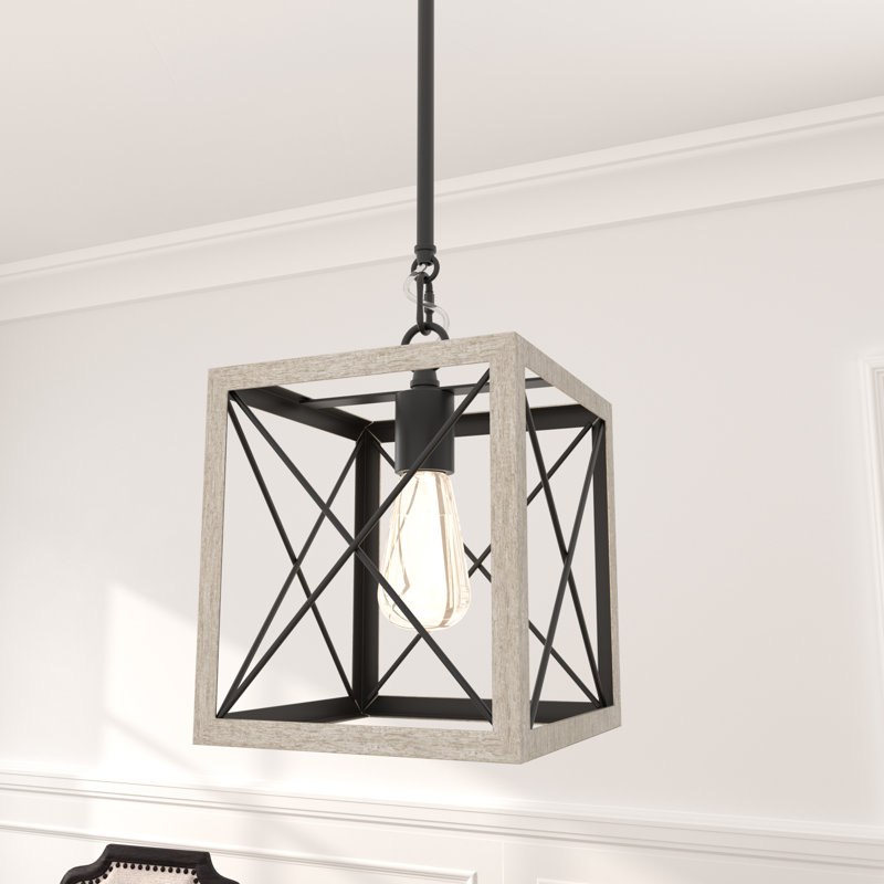 Luminaire suspendu de style lanterne carré / rectangulaire à 1 lumière certifié UL, Bois flotté