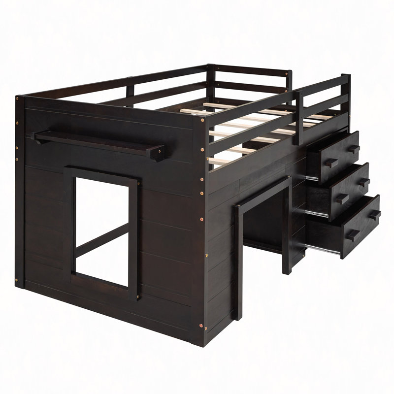 Lit mezzanine avec armoire et tablette