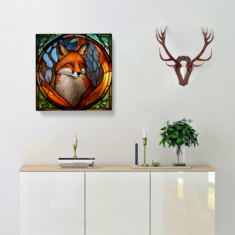 Fox Stained Glass Effect No.1 - Wrapped Canvas - Framed Print
