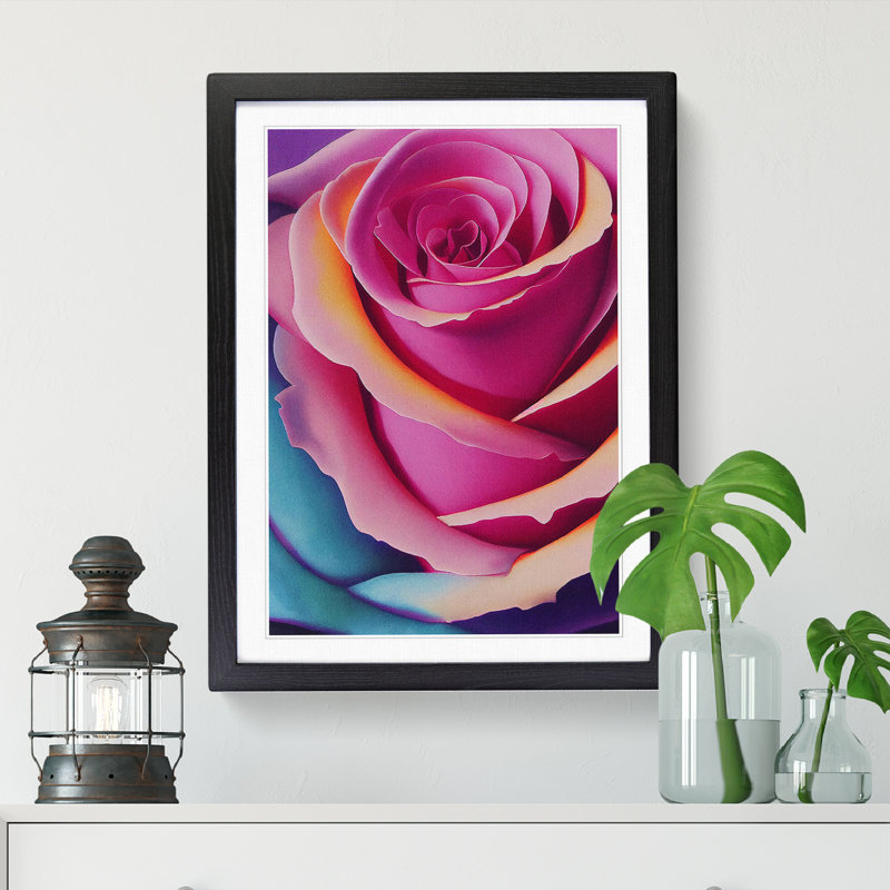 Watercolour Rose Flower Vol.2 - Picture Frame Print, Black, 64cm H x 46cm W x 2cm D