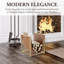 Modern Gold Tone Metal Firewood Stand with Brown Leatherette Wood Holder Sling