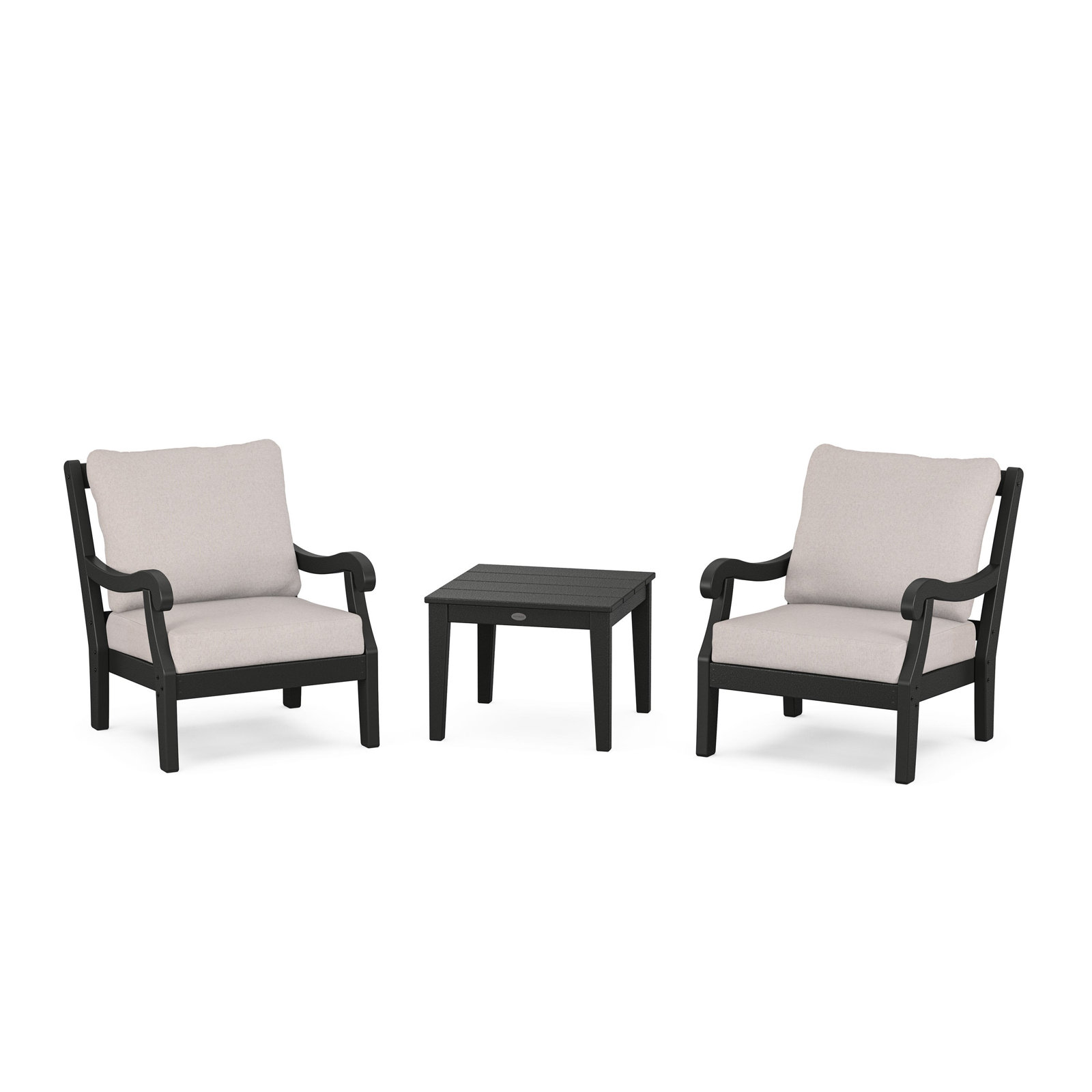 POLYWOOD® Verlyn 2-Person Patio Seating Group, Dune Burlap Cushion/Black Frame