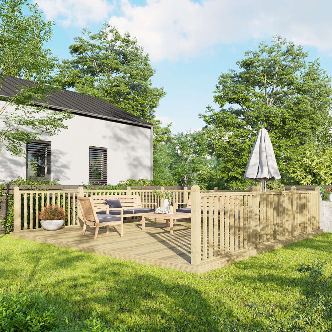 Powersheds Timber Pressure Treated Decking Kit - Handrails on Three Sides