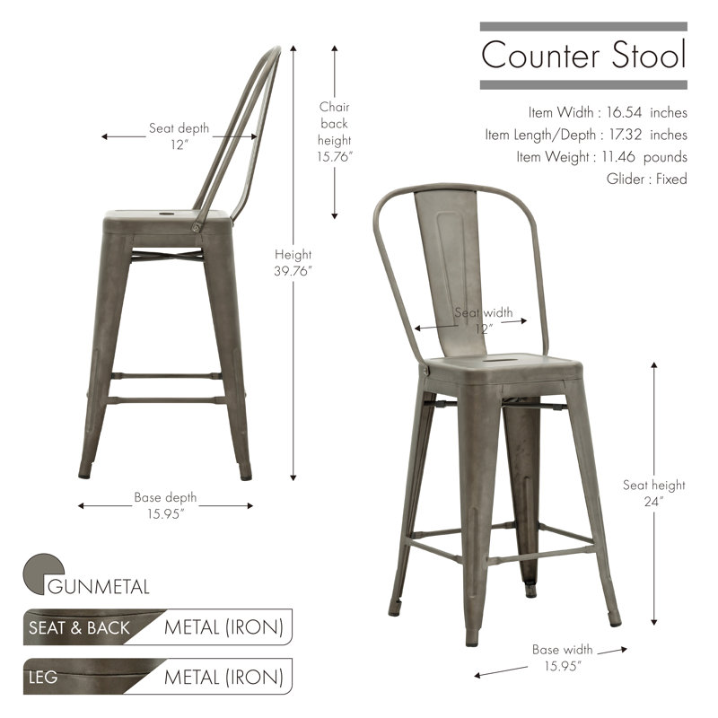 Wyatt Patio Bar Stool, Gunmetal Gray