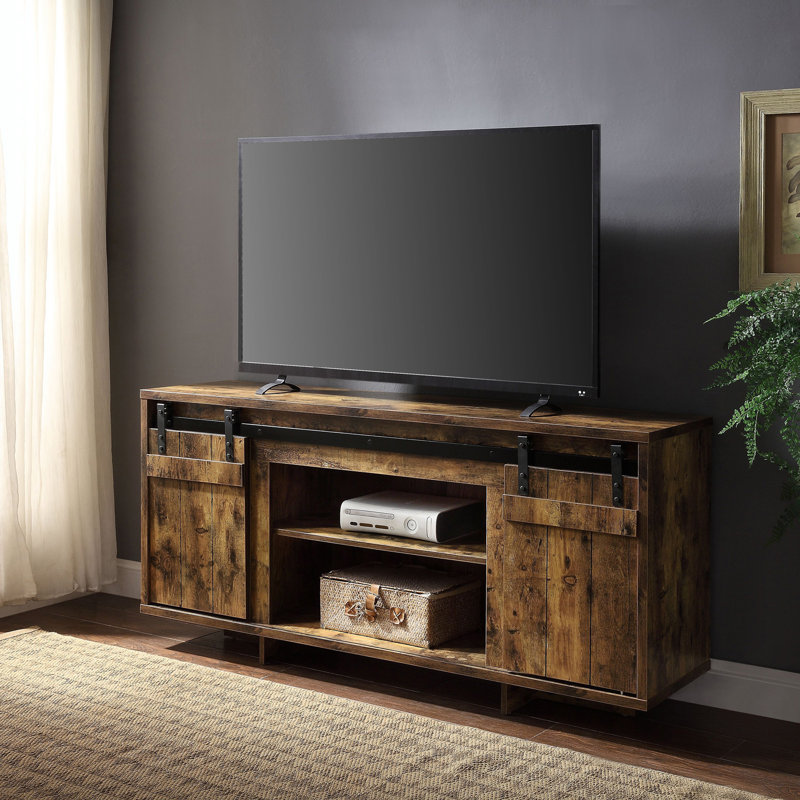 Meuble télé Chickanaw avec 2 portes de grange coulissantes, Brun double