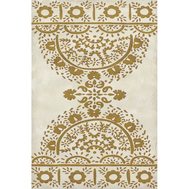 Ochre Embroidery I - Wrapped Canvas Print, 30cm H x 20cm W x 3.8cm D