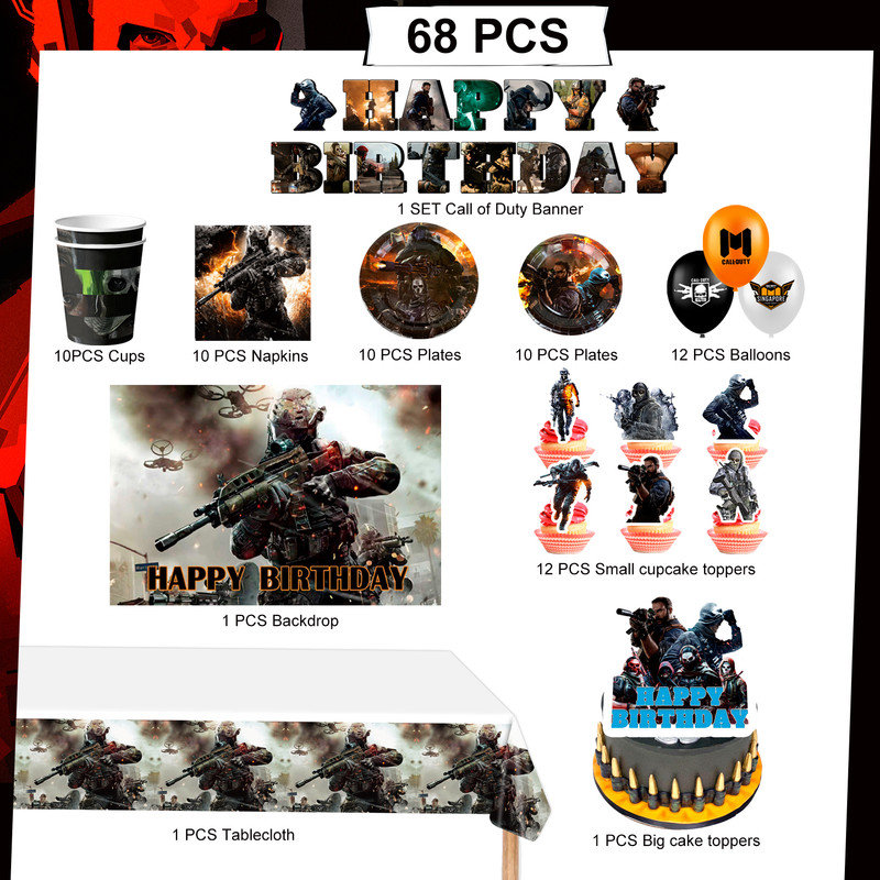 Call of Duty Birthday Party Supplies, 68 Pcs Call of Duty Party Decorations & Tableware Set