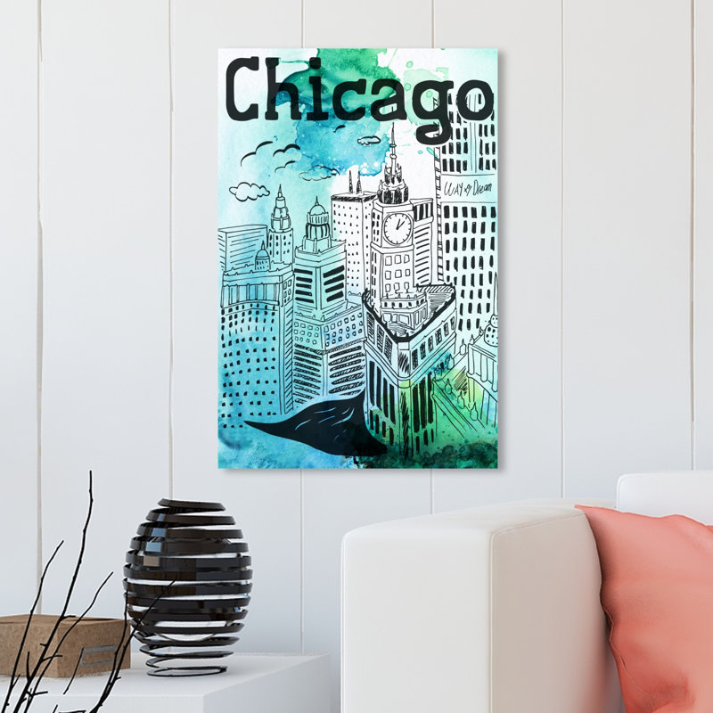 « chicago », peinture sur toile, H 30 po x l 20 po x P 1,5 po