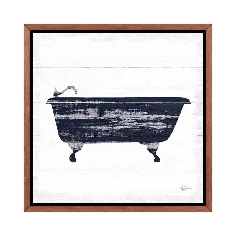 «Shiplap Bath I Navy» par Sue Schlabach - impression, H 26 po x l 26 po x P 1,5 po, Toile avec cadre en bois classique