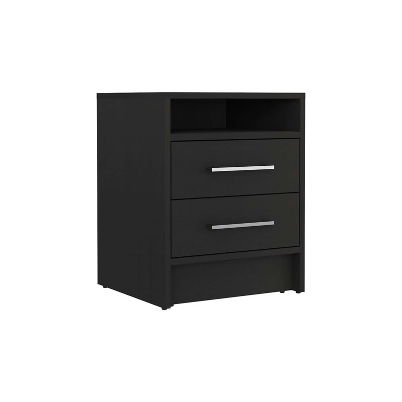 Greter 24" Two-Drawer Night Stand With open shelf, Black