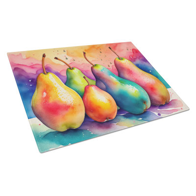 Grande planche à découper en verre avec poires colorées