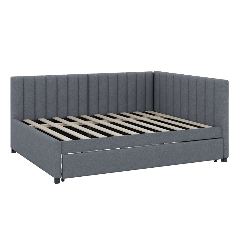 Upholstered Daybed With Trundle Sofa Bed Frame, Gray