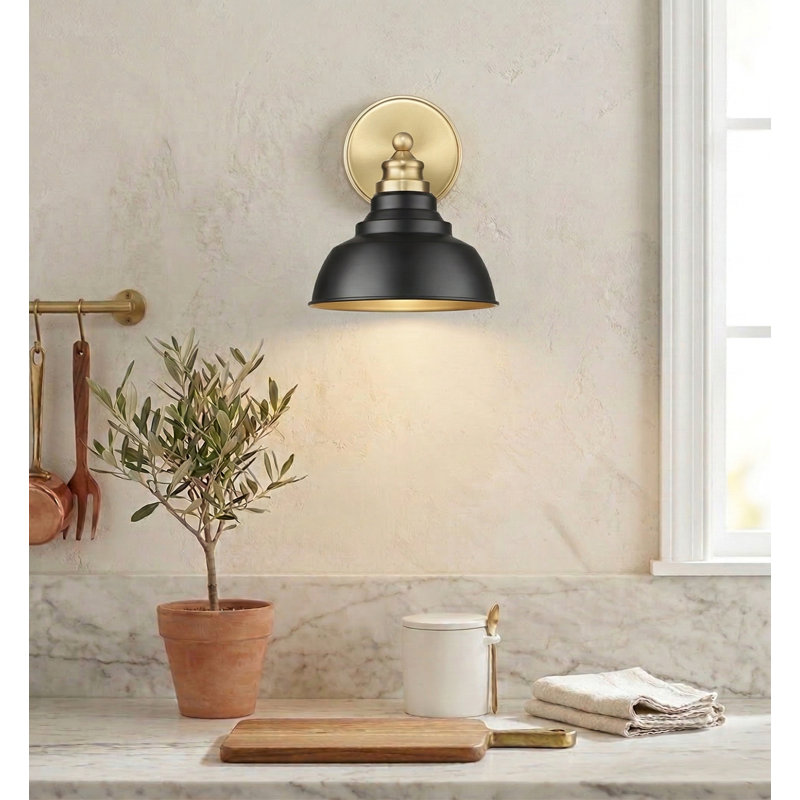 Myesia 8 in. Matte Black and Brass 1-Light Sconce