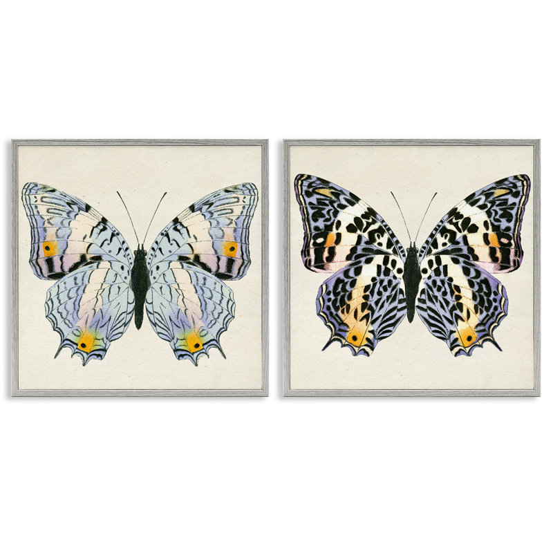  «Butterflies with Yellow», ensemble de 2 estampes numériques par Susan Arnot, H 24 po x l 24 po, Estampe numérique Farmhouse