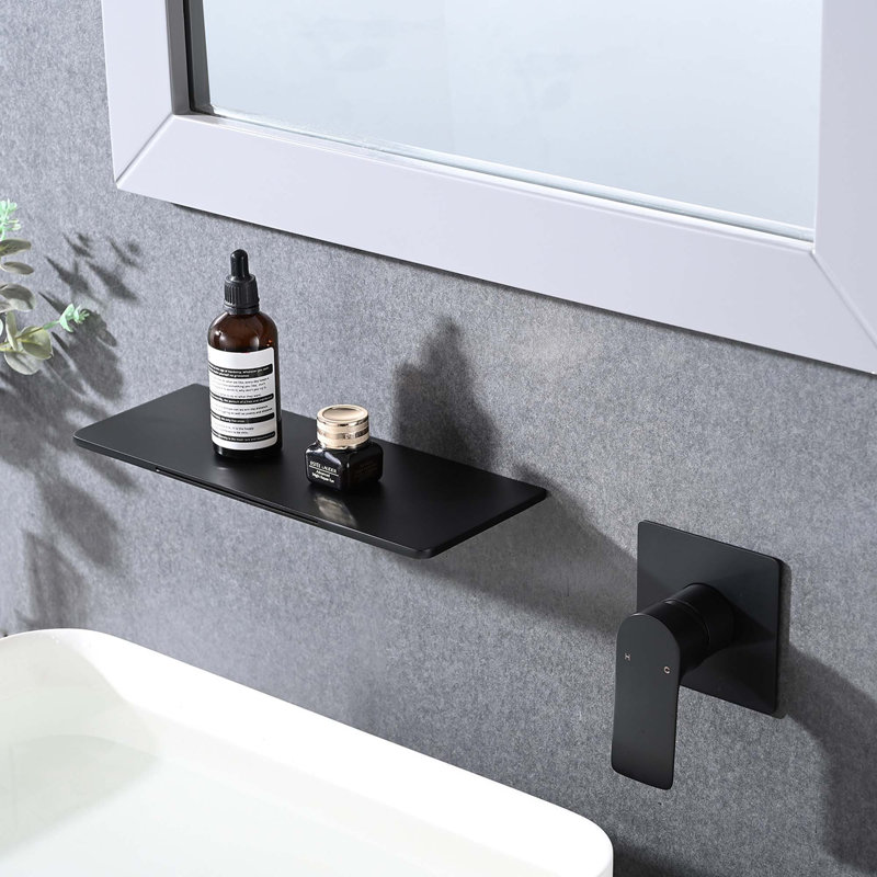 Single Handle Waterfall Wall Mounted Bathroom Sink Faucet, Matte Black