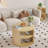 Boho Round Coffee Table With 2-tier Storage Shelves, Sackcloth Finish For Living Room-1145956562