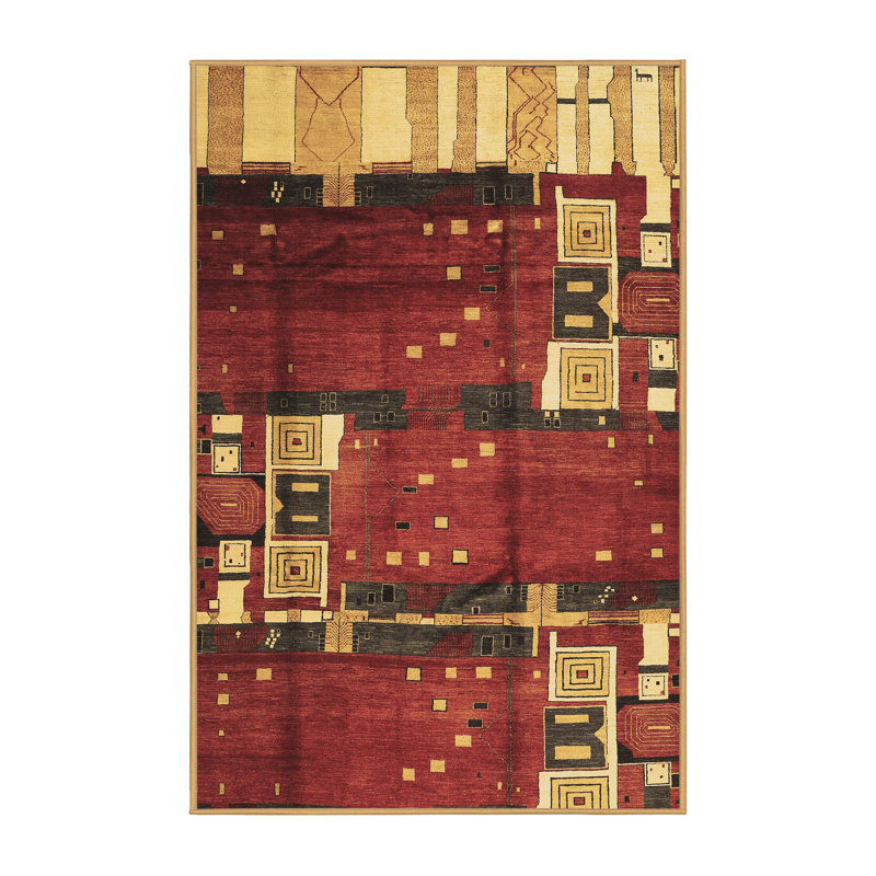 Tapis oriental tissé à la machine Planell en beige / rouge / vert, Rectangle 3 pi x 5 pi