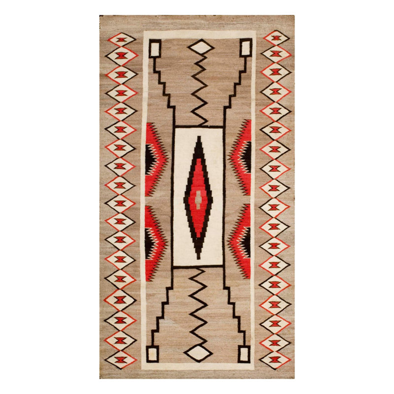 Special Grey Background with Red-Black Accents Storm Pattern American Navajo Rug