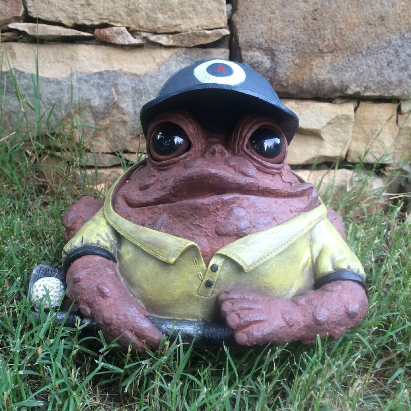 Golfer Character Toad/Frog Garden Statue, 7.25" H x 9" W x 8.5" D, Coffee