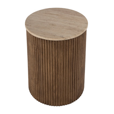 Table d'appoint ronde en bois de travertin et en bois l 15 po