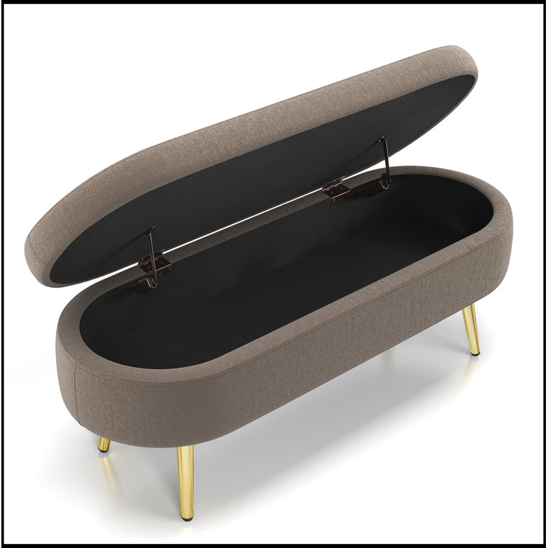 Banc de rangement ovale avec pieds en métal, Brown
