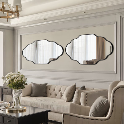 Set of 2 Modern Asymmetrical Wall Mirrors with Aluminum Alloy Frame, Decorative Irregular Hanging Mirrors for Bathroom, Bedroom, Living Room & Entryway