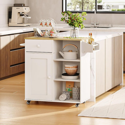 Kitchen Island Storage Cabinet with Drawer, Spice Rack and Towel Holder