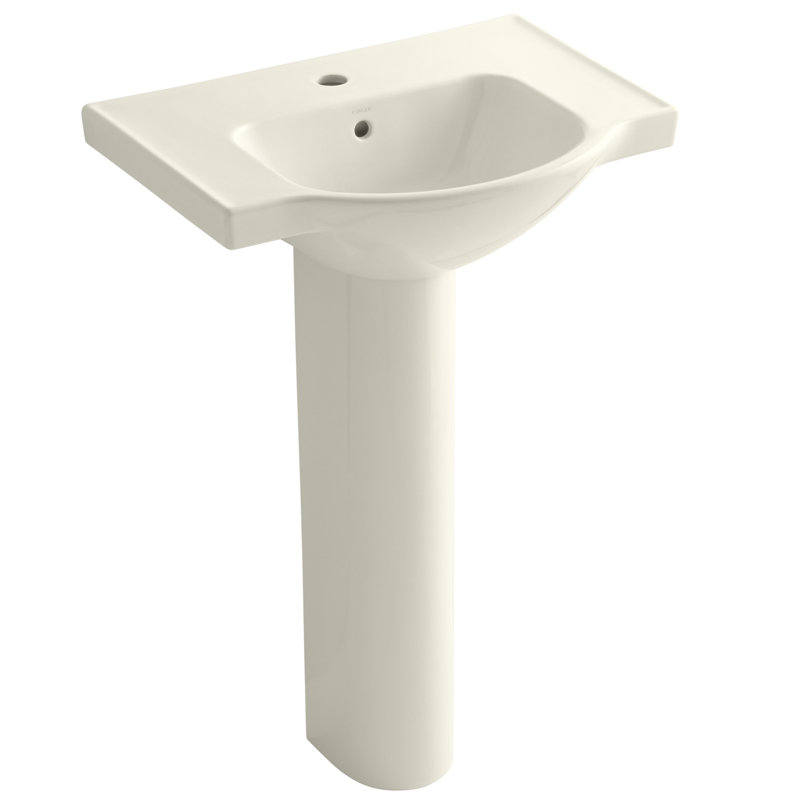 Veer™ Ceramic Pedestal Bathroom Sink with Overflow, Biscuit, 4" Centers, 35.5" H x 24" L x 18.25" W