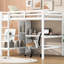 Lit mezzanine double en blanc, avec bureau intégré et tablettes multifonctionnelles, garde-corps hauts pour une bonne nuit de sommeil