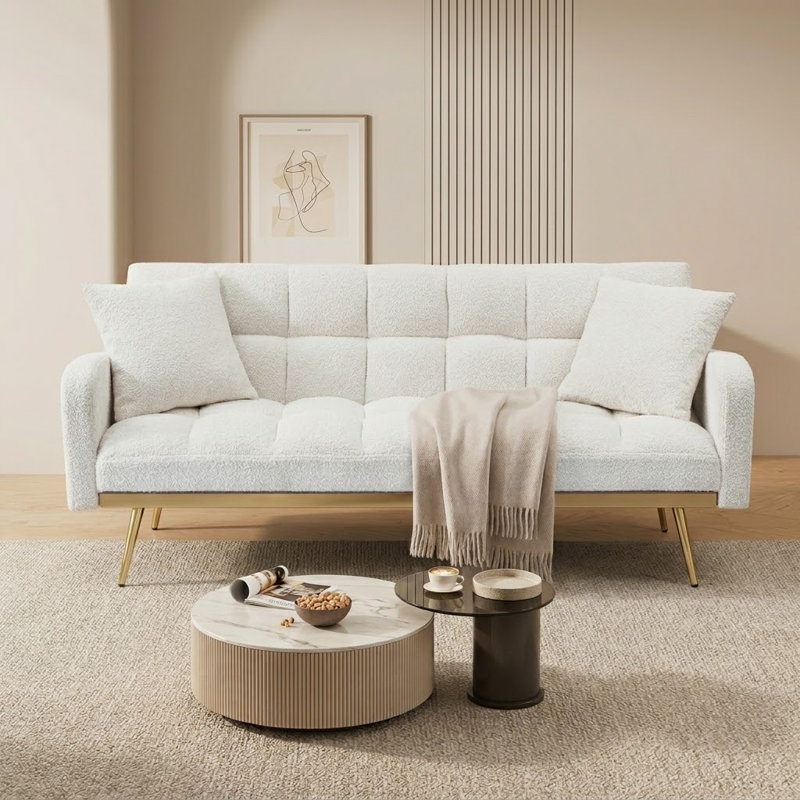 Canapé-lit convertible en tissu avec 2 coussins décoratifs Classic Teddy, Ours en peluche vert