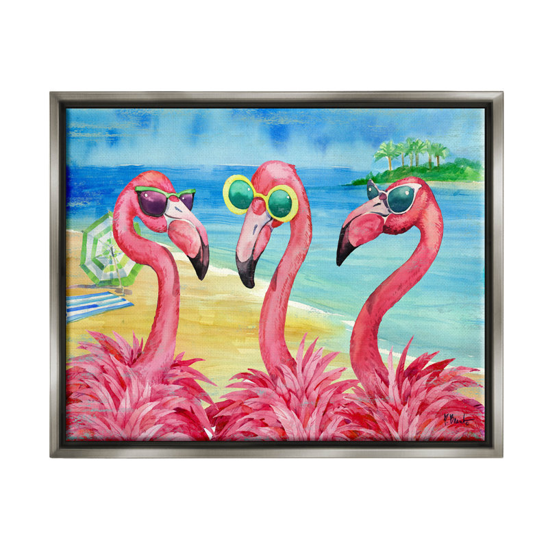 Art mural flottant sur toile Flamingo, H 25 po x l 31 po x P 1,7 po, Cadre flottant gris lustré