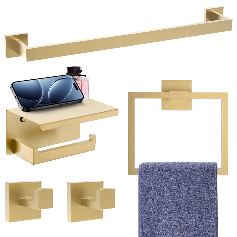 Ensemble de quincaillerie de salle de bain 5 pièces (ensemble de 5), Or brossé